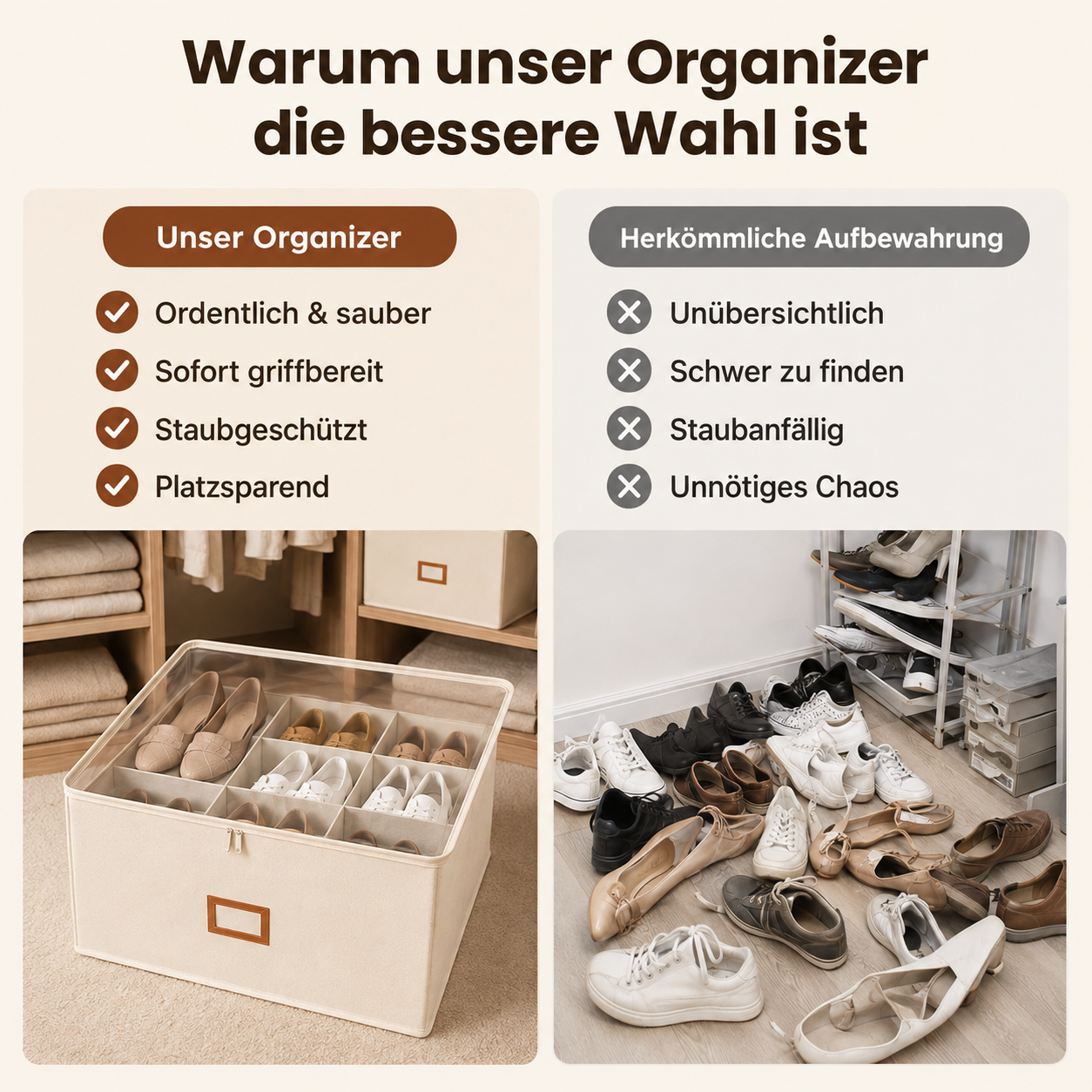 👟 Begrenzte Zeit – 50 % RABATT! 💥 Schuh-Organizer aus Stoff – platzsparende Aufbewahrungsbox – für bis zu 12 Paar Schuhe – ideal für Kleiderschränke, Flure & Reisen – schützt vor Staub & Schmutz