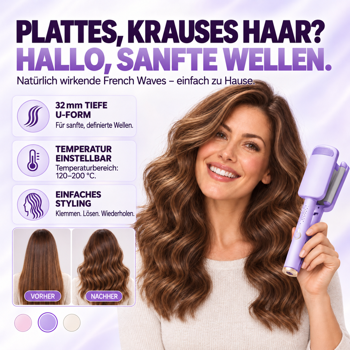 ✨50% RABATT 🌊 32-mm-Welleneisen – Weiche Wellen, voller Glamour! 🌊 4 Temperaturstufen, in ca. 10 Sekunden einsatzbereit, mit Ionen-Technologie