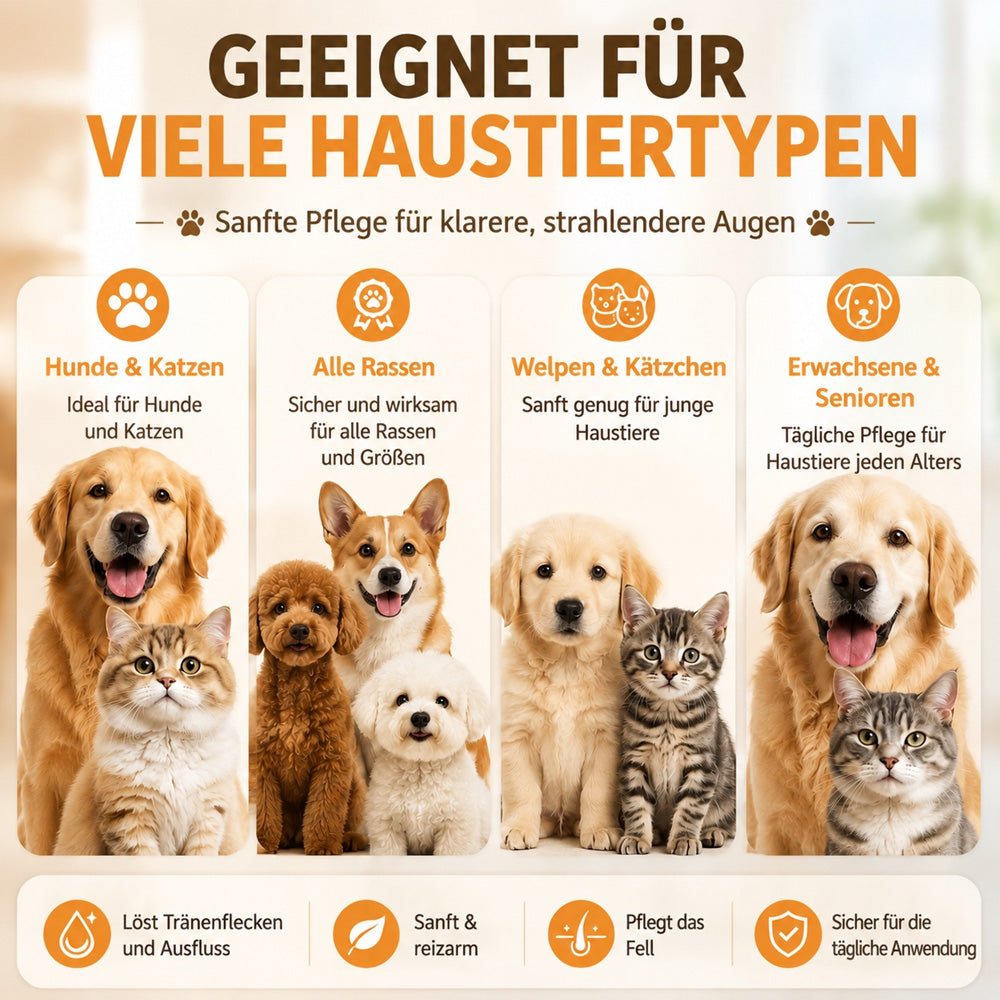 Sanfte Tropfen zur Entfernung von Augenflecken bei Haustieren