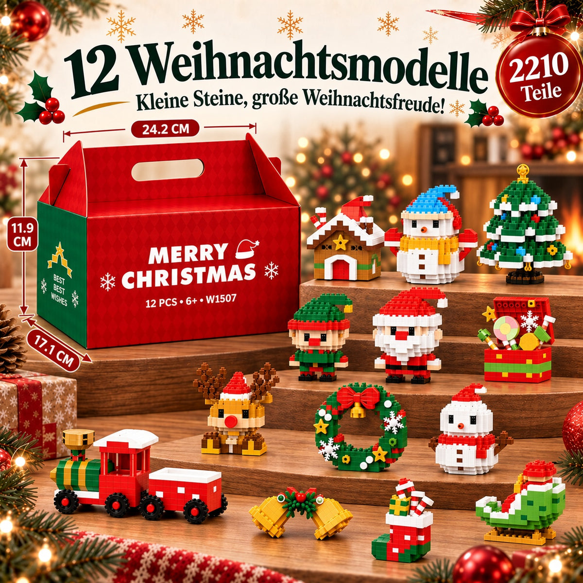 ⏳ Nur heute 49 % sparen – 🎄 12-Tage-Mini-Weihnachts-Bauset zum Selberbauen | 12 einzigartige, festliche Bausets mit Aufhängeschlaufen – perfekt zum Schmücken von Weihnachtsbäumen, Kränzen und festlichen Dekorationen 🧱