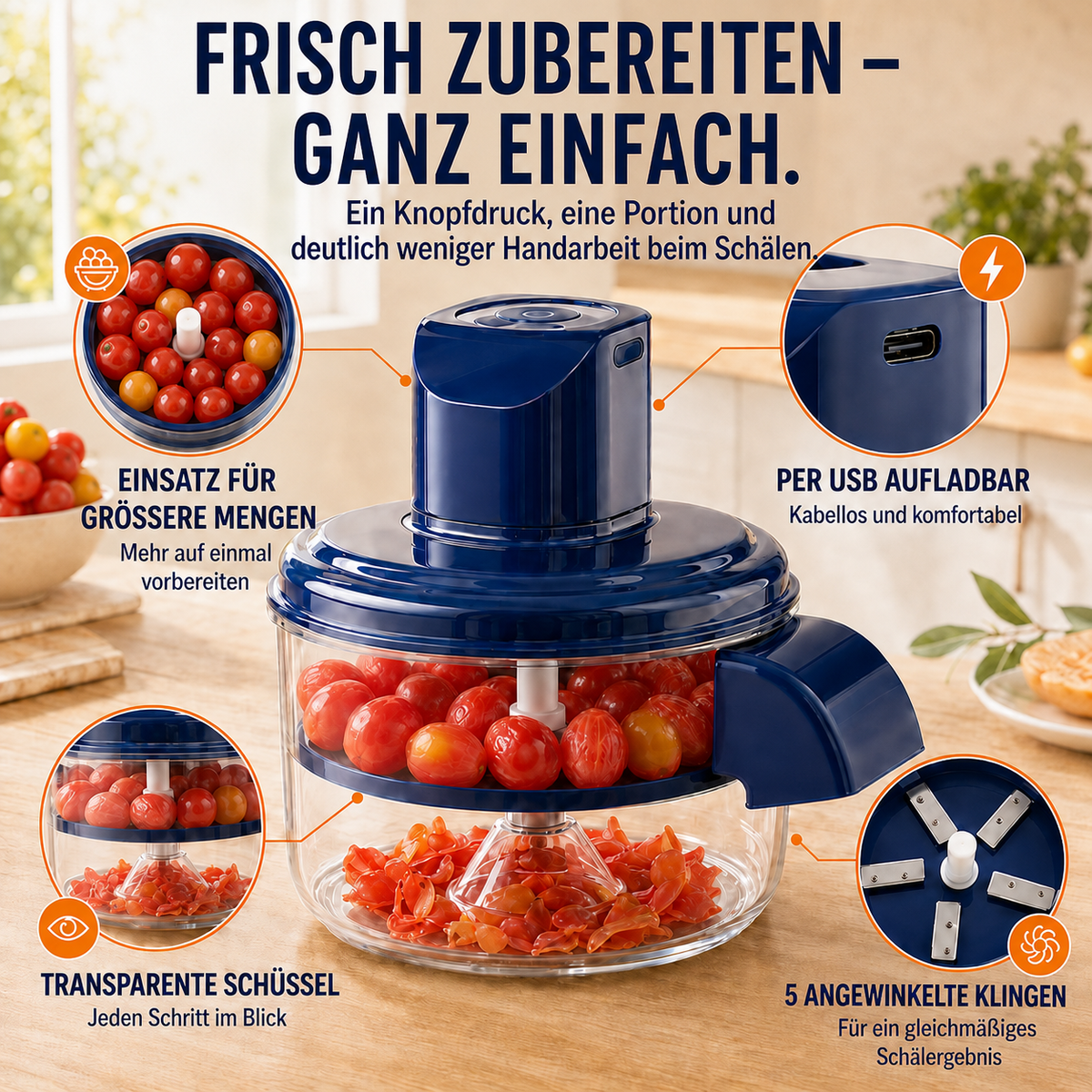 ✨50% RABATT! 🍇 Transparenter elektrischer Obst- und Gemüseschäler – Schnell, einfach und effizient. Perfekt für die täglichen Küchenarbeiten!