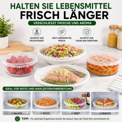 ⏳Zeitlich begrenztes Angebot 🔥100 Stück Frischhaltehauben, Elastische Abdeckungen für Schüsseln & Teller, Alternative zu Frischhaltefolie, für Lebensmittel & Reste