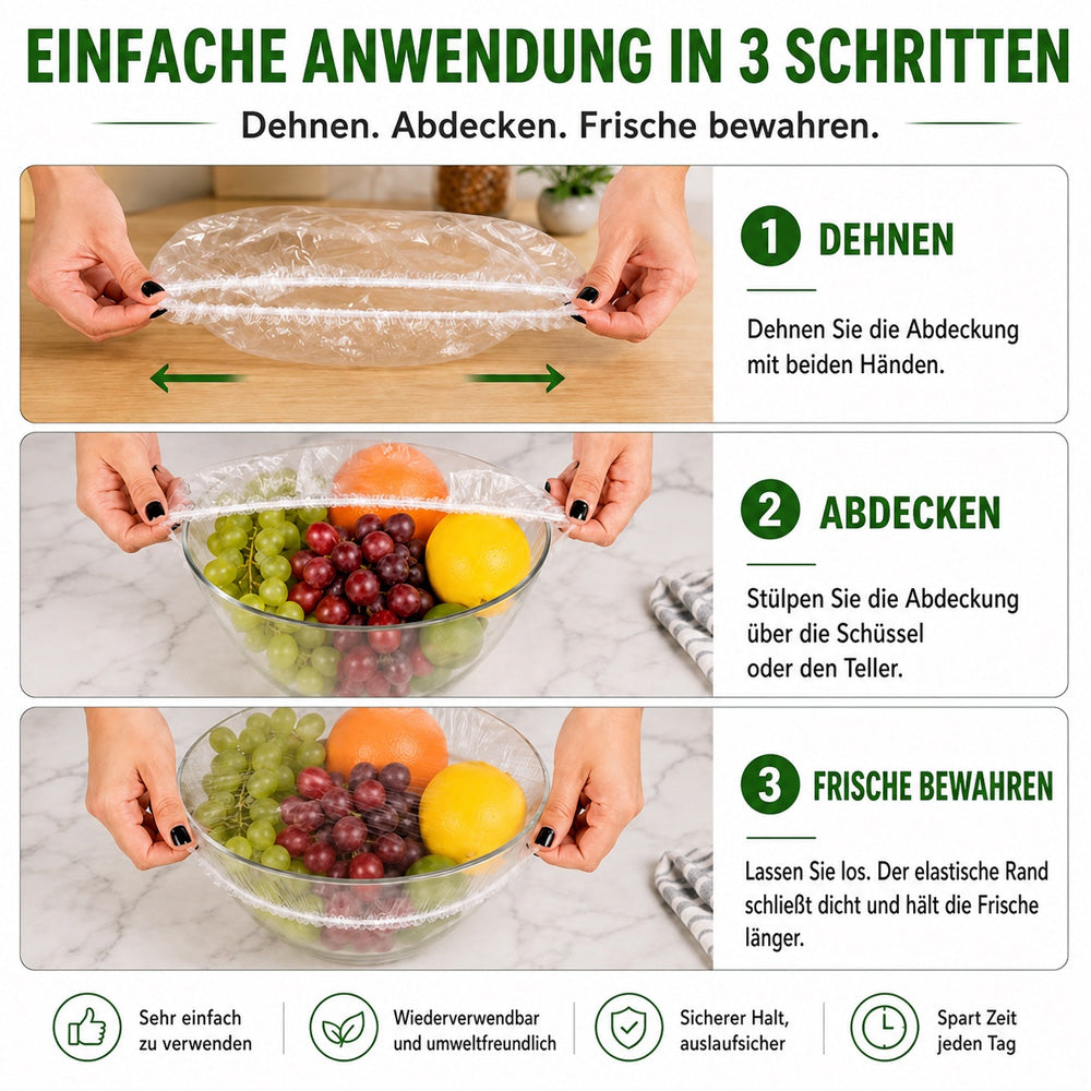 ⏳Zeitlich begrenztes Angebot 🔥100 Stück Frischhaltehauben, Elastische Abdeckungen für Schüsseln & Teller, Alternative zu Frischhaltefolie, für Lebensmittel & Reste