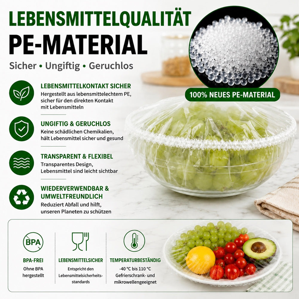 ⏳Zeitlich begrenztes Angebot 🔥100 Stück Frischhaltehauben, Elastische Abdeckungen für Schüsseln & Teller, Alternative zu Frischhaltefolie, für Lebensmittel & Reste