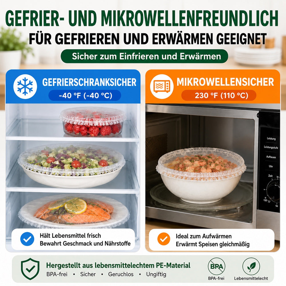 ⏳Zeitlich begrenztes Angebot 🔥100 Stück Frischhaltehauben, Elastische Abdeckungen für Schüsseln & Teller, Alternative zu Frischhaltefolie, für Lebensmittel & Reste