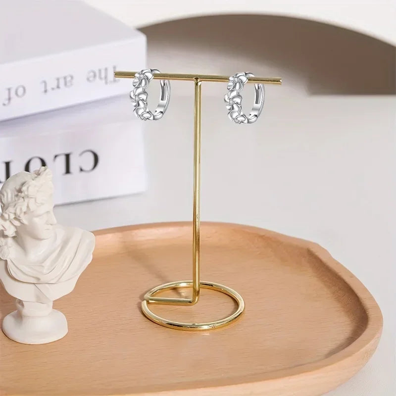 Sterling 925 Silver Exquisite Camellia Pattern Hoop Earrings Cute Elegant Style Delicate Gift For Women Girls Daily Casual