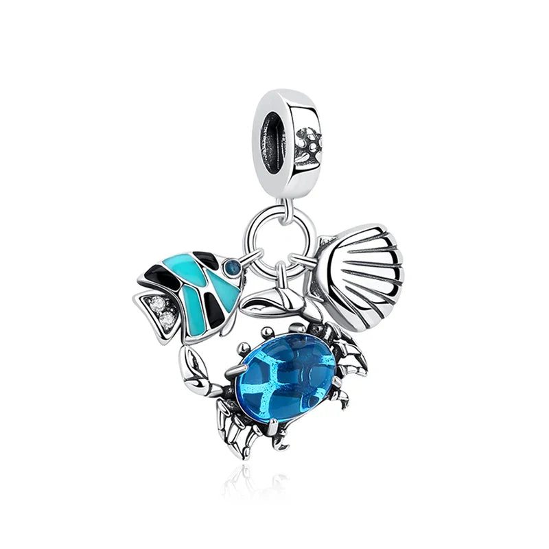 Original 925 Sterling Silver Charms Love Heart Turtle Murano Glass Pendant Beads Fit Pan Bracelet Necklace Jewelry For Women