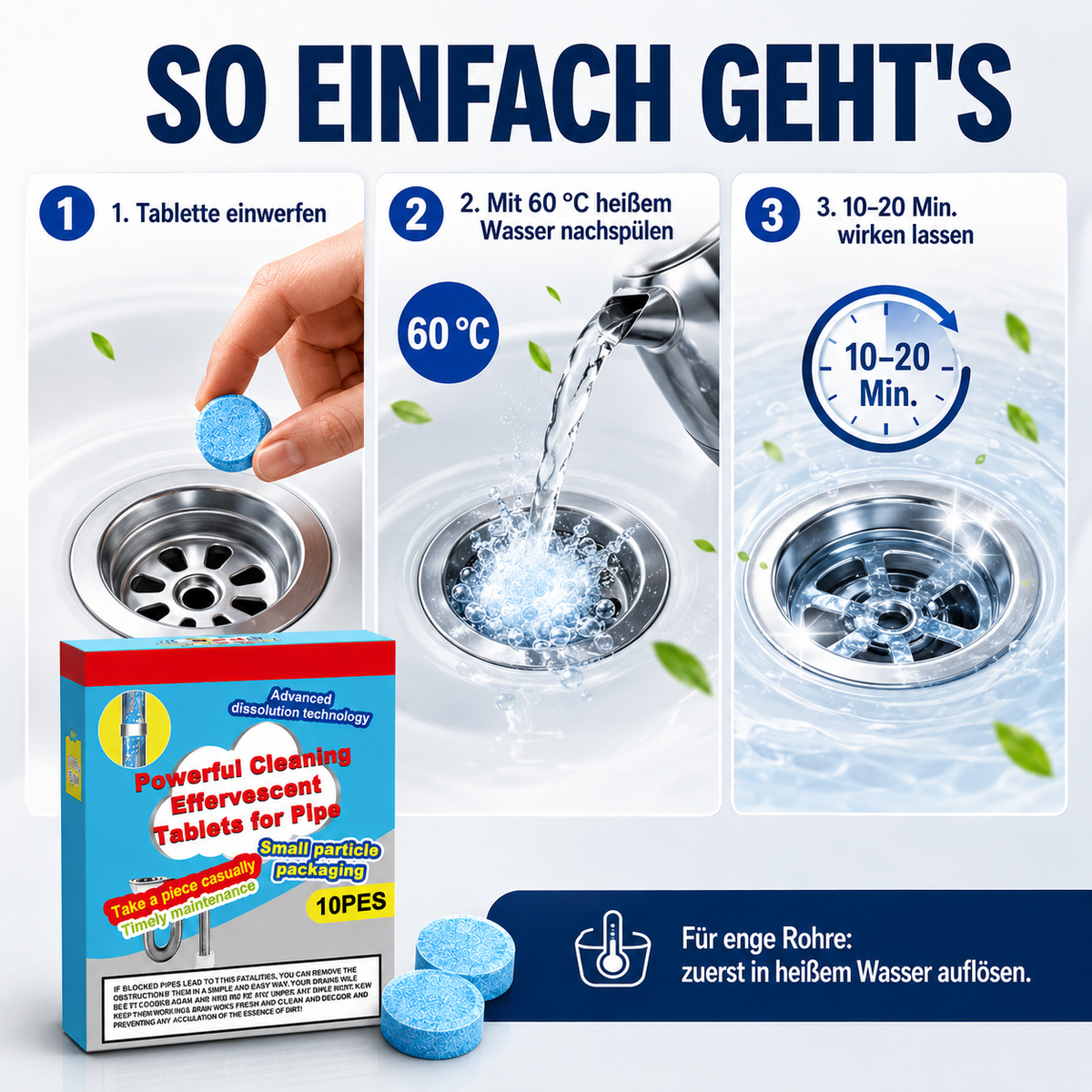 🔥🎁 2+1 GRATIS!!🥳 💞 50K+ VERKAUFT! ⚡💧 Leistungsstarke Brausetabletten zur Rohrreinigung
