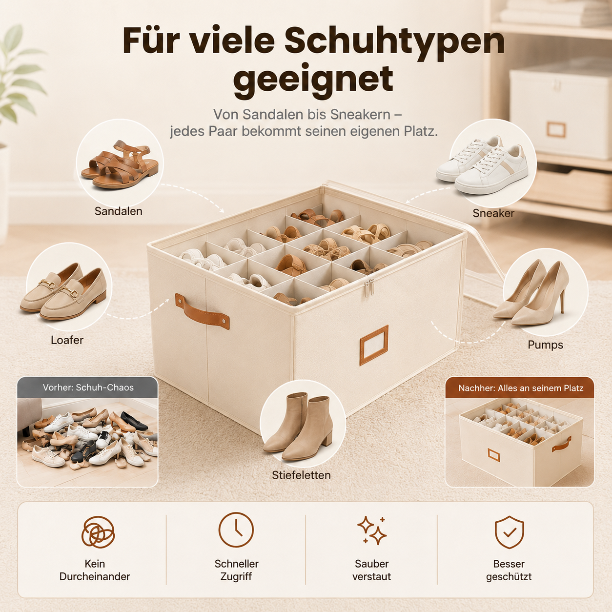 👟 Begrenzte Zeit – 50 % RABATT! 💥 Schuh-Organizer aus Stoff – platzsparende Aufbewahrungsbox – für bis zu 12 Paar Schuhe – ideal für Kleiderschränke, Flure & Reisen – schützt vor Staub & Schmutz