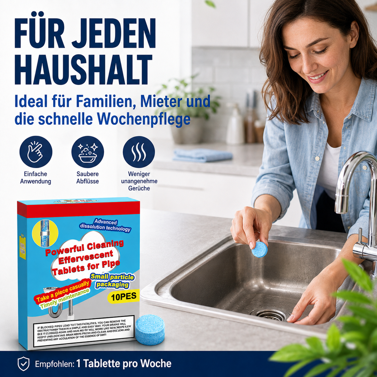 🔥🎁 2+1 GRATIS!!🥳 💞 50K+ VERKAUFT! ⚡💧 Leistungsstarke Brausetabletten zur Rohrreinigung