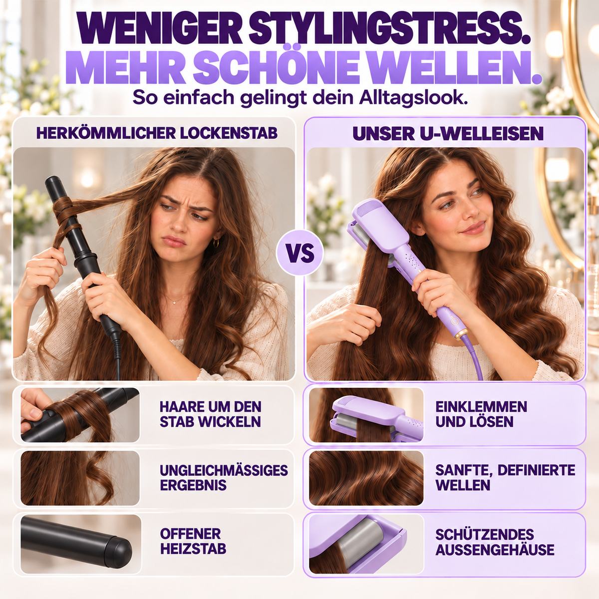 ✨50% RABATT 🌊 32-mm-Welleneisen – Weiche Wellen, voller Glamour! 🌊 4 Temperaturstufen, in ca. 10 Sekunden einsatzbereit, mit Ionen-Technologie
